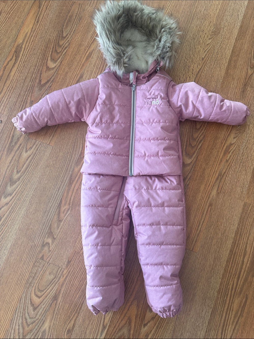 Nano Pink Quilted Toddler Winter Set with Faux Fur Hood
